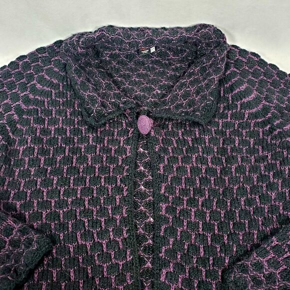 Tabask Alpaca Wool Cardigan Women's Sz S Handmade in PERU Sweater Black Purple - Picture 4 of 10